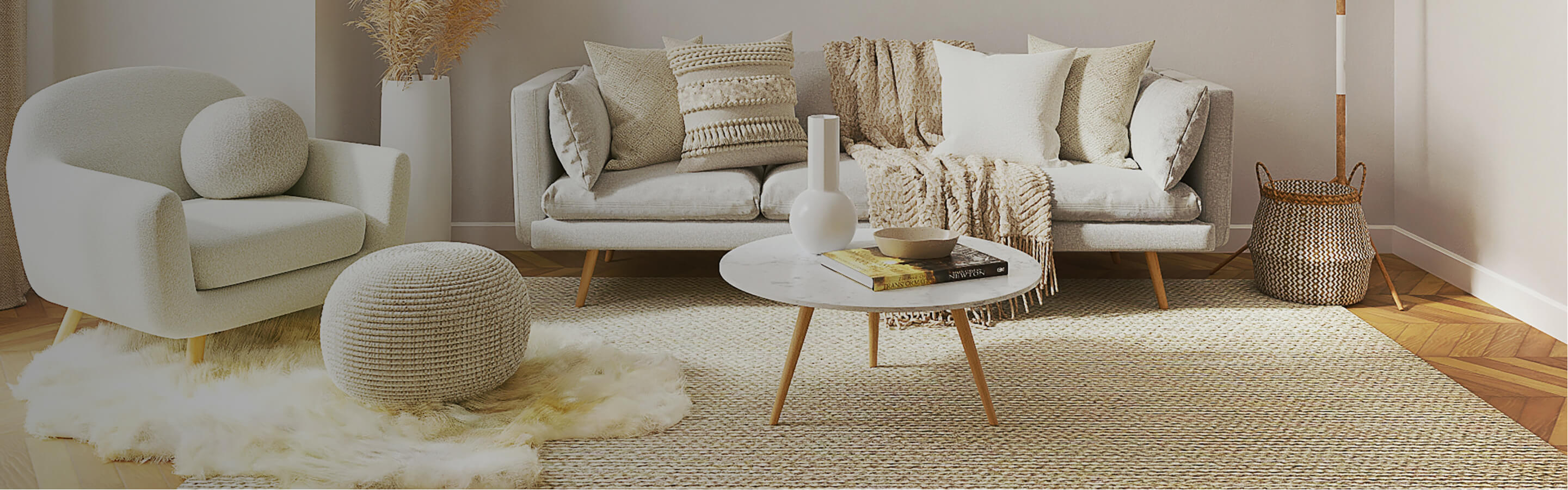 luxury vinyl flooring in a bright, neutral toned living room
