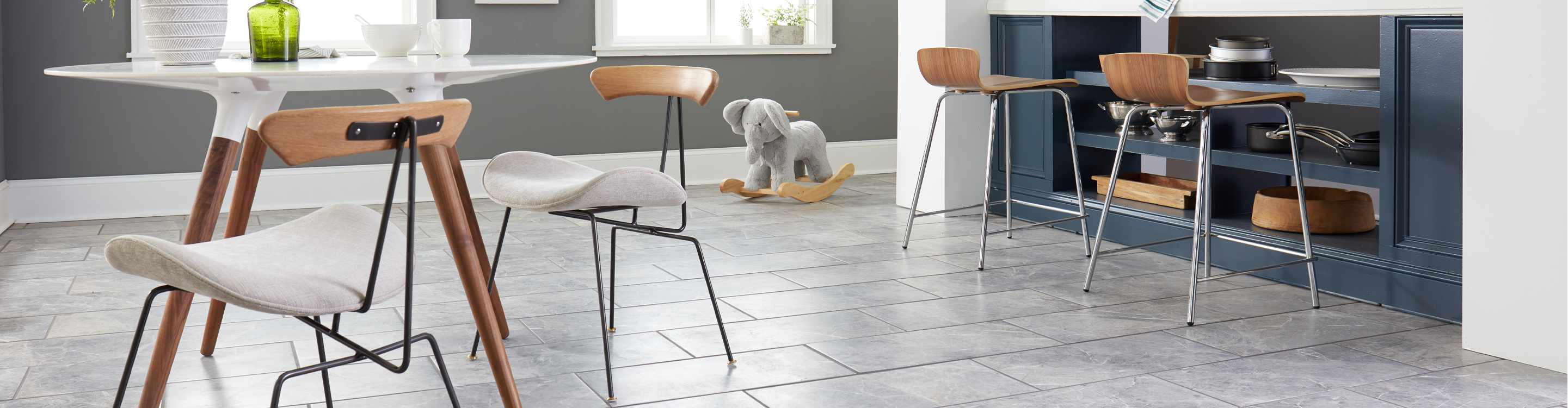 grey stone tile in kitchen